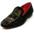 Fiesso Black / Gold Genuine Suede Rhinestone Slip On Shoes FI7405.